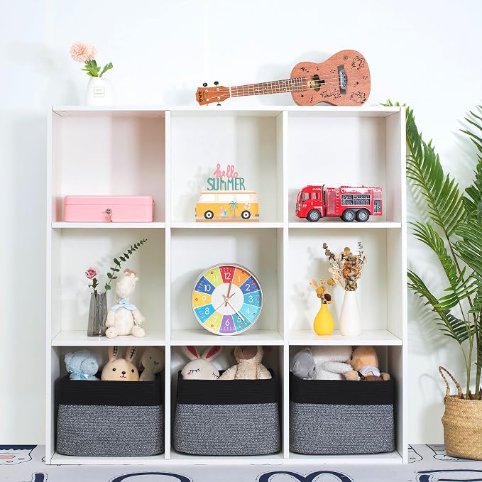 3-Pack Storage Baskets for Shelves, Playroom and Classroom Storage Basket, Book Basket, Decorative Storage Cube Bins, Woven Closet Organizers, Pantry and Shoe Organizer, Black Grey Mix - Image 4