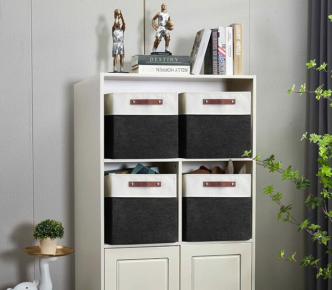 DECOMOMO Kallax Storage Cubes, Storage Baskets for Shelves 3-Pack | 13 x 15 x 13 Storage Bins, Baskets for Organizing Shelves (Black & White) - Image 9