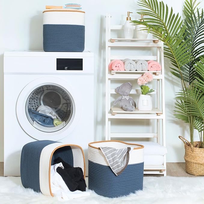 3-Pack 11x11 Inch Cube Storage Bin, Woven Storage Cube Organizer, Closet Organizer, Cute Square Storage Bins, Decorative Classroom Bathroom Pantry and Shelf Baskets, Prussian Blue - Image 7
