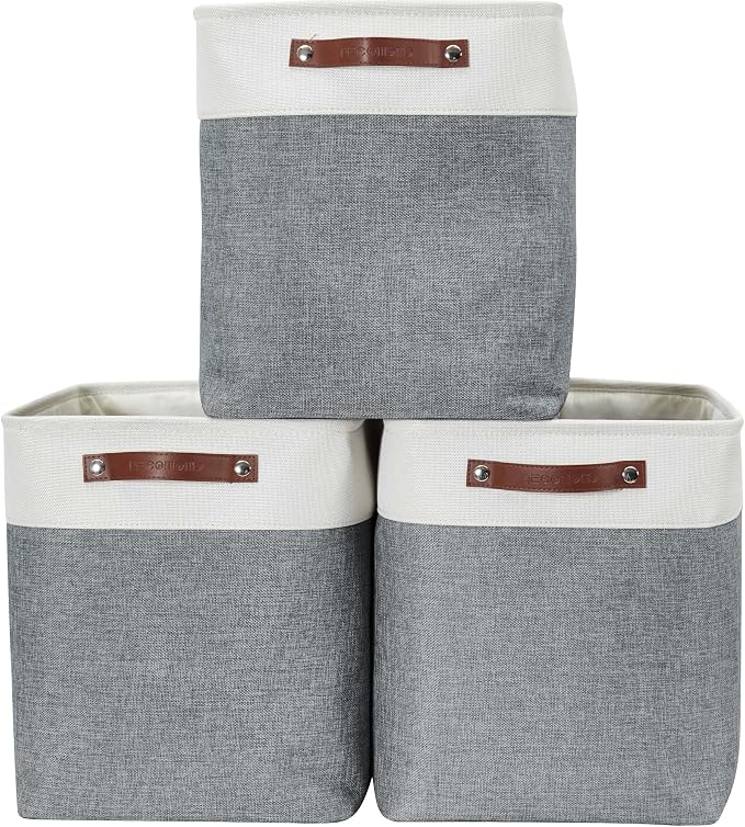DECOMOMO Extra Large Storage Baskets, 54.5L Fabric Storage Bins 3 Pack | XXXL Storage Baskets for Shelves, Linen Closet Organizers (Slate Grey & White,17" x 13" x 15" ) by DECOMOMO