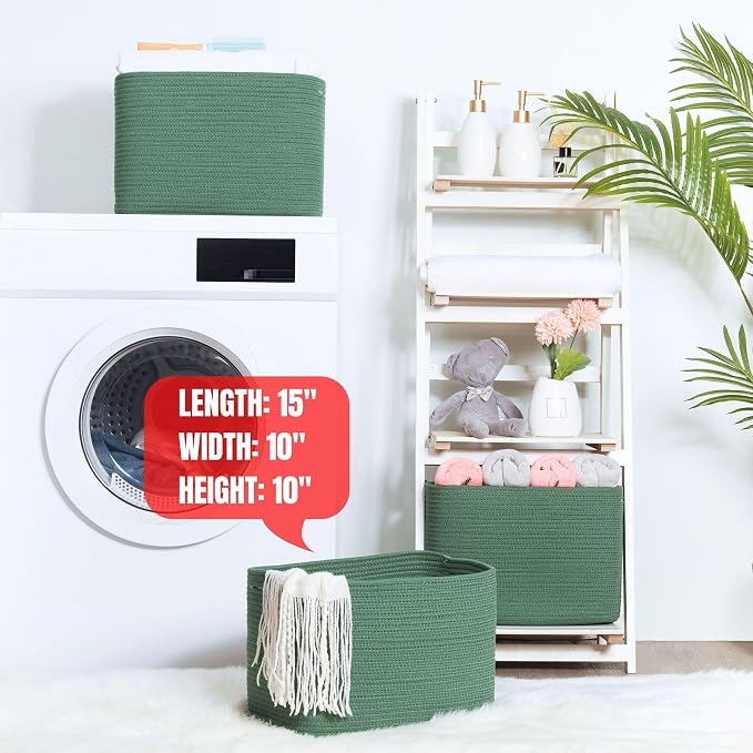 3-Pack Decorative Woven Storage Baskets for Shelves, Cube Bin Box for Organizing Books, Shoes, Dog Toys, Pantry Closet and Living Room Organizer, Forest Green - Image 6