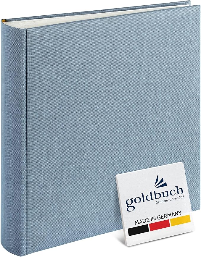 goldbuch Summertime Trend 2 31607 Photo Album with 100 White Pages with Parchment Dividers, Photo Album with Linen Cover, up to 600 Pictures, High Quality Paper, Blue/Grey, 30 x 31 cm by Goldbuch