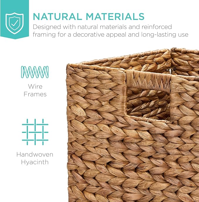 Best Choice Products 12x12in Pack of 5 Cube Storage Baskets, Water Hyacinth Multipurpose Collapsible Organizers, Handwoven Laundry Totes for Laundry, Living Room, Kids Room & Nursery - Chestnut - Image 5