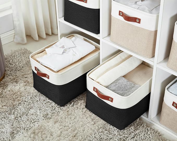 DECOMOMO Storage Bins, Extra Large Fabric Storage Baskets for Shelves 3Pack | 15.8 x 12.5 x 10 inches Decorative Linen Closet Organizers (Black & White) - Image 6