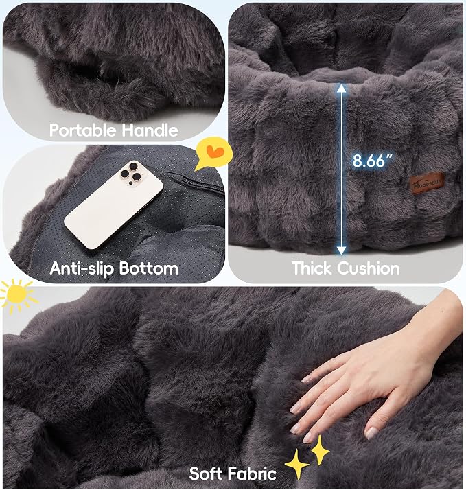 Hobestluk Small Beanbag Chair Donut-Shaped Bubble Plush Sofa Lounge Seat | Dark Grey, Bean Bag Chairs with Bubble Plush Cover Foam Filling Cozy Seating for Bedroom Living Room Reading Nook Furniture - Image 5