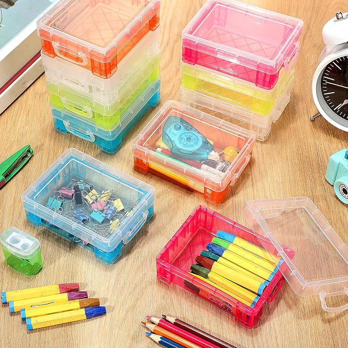 Suzile 40 Pcs Plastic Crayon Boxes Holds 24 Crayon with Snap Lid Storage Container Clear Stackable Case for School Office Classroom Supplies Pen Pencil Craft(Clear, Red, Green, Blue, Orange) - Image 4