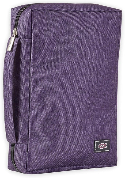 Christian Art Gifts Men/Women's Bible Cover Jesus Fish, Purple Canvas, Large by ChristianArtGifts
