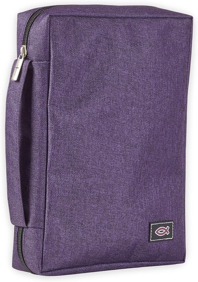 Christian Art Gifts Poly-Canvas Value Bible Cover for Men/Women's, Jesus Fish, Purple Canvas, Small by ChristianArtGifts