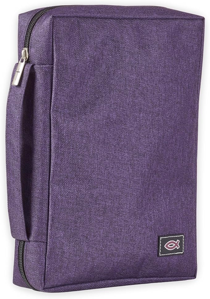 Christian Art Gifts Men/Women's Bible Cover Jesus Fish, Purple Canvas, Medium by ChristianArtGifts