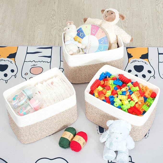 3-Pack Storage Baskets for Shelves, Playroom and Classroom Basket, Book Decorative Cube Bins, Woven Closet Organizers, Baby Nursery Baskets, Light Brown - Image 5