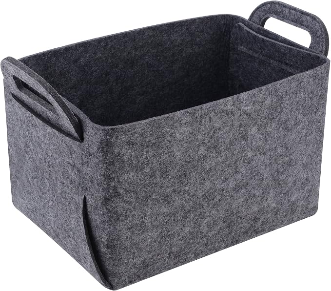 Minoisome Storage Basket Felt Storage Bin Collapsible& Convenient Box Organizer with Carry Handles for Office Bedroom Closet Babies Nursery Toys Laundry (Grey, 13.8inch（L）×9.5inch（W）×8.3inch（H）) by Unknown