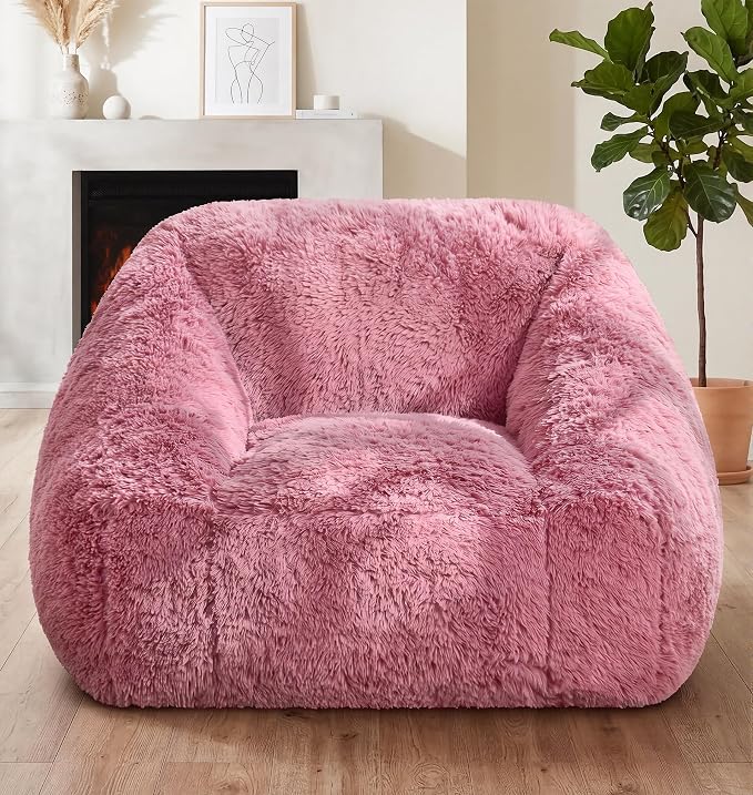 Hobestluk Bean Bag Chair Plush Accent Chair Armrest Living Room Adult Pink | Memory Foam Filled Oversized Large Cozy Comfy Plush Chair Lazy Sofa Living Room Bedroom Dorm Reading Gaming Washable cover by YourHomeDeservesMore