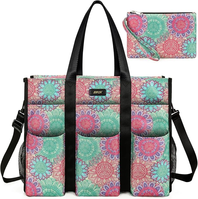 IBFUN Utility Tote Bag with 24 Pockets, Large Teacher Travel Tote for Women | Large Work Tote Bag 2pcs with Zipper for Travel Daily School Teacher Nurse, Large Lightweight Laptop Shoulder Bag Handbag by IBFUN