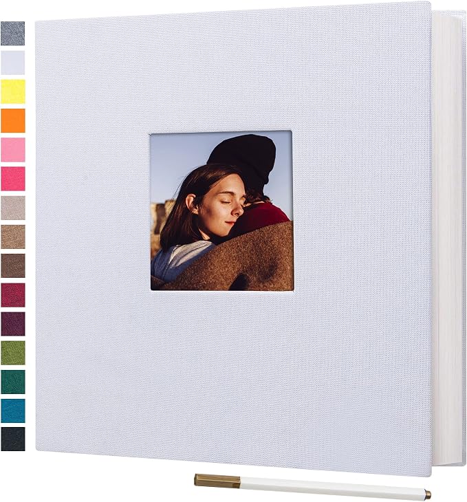 potricher Self Adhesive Photo Album 40 Pages, Linen cover, White | Photo Album Self Adhesive 4x6 5x7 8x10 Pictures, Linen Cover DIY Scrapbook Albums for Family, Wedding, Baby, Anniversary by potricher