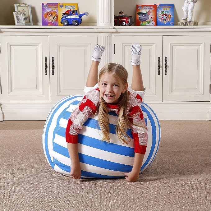 Aubliss Stuffed Animal Bean Bag Storage Chair | (Blue/White Striped, Medium (32'')) - Image 2