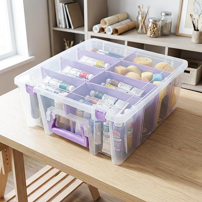 ArtBin 6990JZ Super Satchel Double Deep Compartment Box - Art Storage with 8 Removable Compartments, Smart Closure for Craft Supplies (Purple- Pack of 3) - Image 2