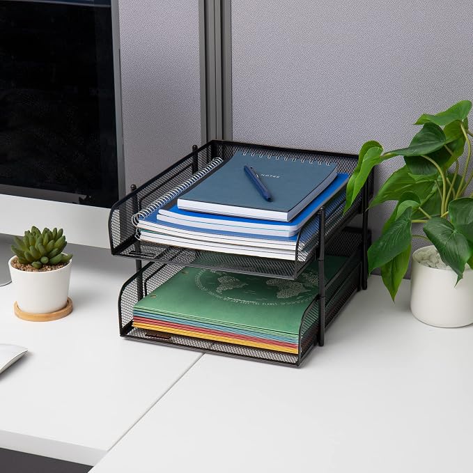 Mind Reader Paper Tray, Desk Organizer, Stackable, Storage, Office, Metal Mesh, 10.5" L x 13.25" W x 7.5" H, Black (Pack of 12) - Image 6