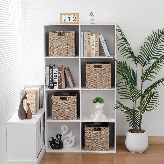 10.5 x 10.5in Seagrass Storage Baskets Set of 4, Cube Foldable Woven Storage Baskets for Shelves, Decorative Seagrass Shelf Basket - Image 2