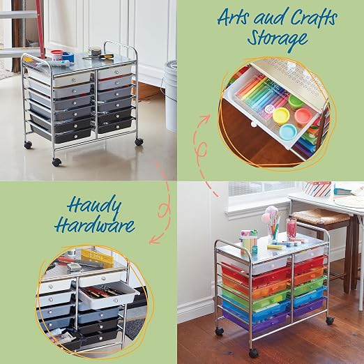 ECR4Kids 12-Drawer Value Mobile Storage Utility Cart, Assorted | Durable plastic bins, steel frame, GREENGUARD Gold Certified, 50 lb capacity, rolling casters, craft supplies, office, home - Image 6