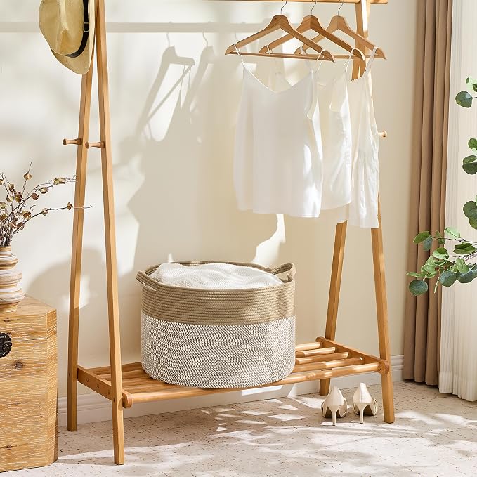 KAKAMAY Large Blanket Basket with Handles, Storage Basket for Living Room | Extra Large Capacity | Natural Cotton Rope | Blanket Storage | Woven Storage Basket | Stuffed Animal Storage | Laundry Basket - Image 3