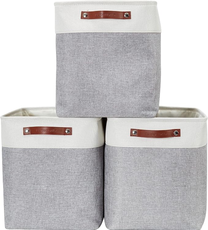 DECOMOMO Extra Large Storage Baskets, 54.5L Fabric Storage Bins 3 Pack | XXXL Storage Baskets for Shelves, Linen Closet Organizers (Grey and White, 17" x 13" x 15") by DECOMOMO