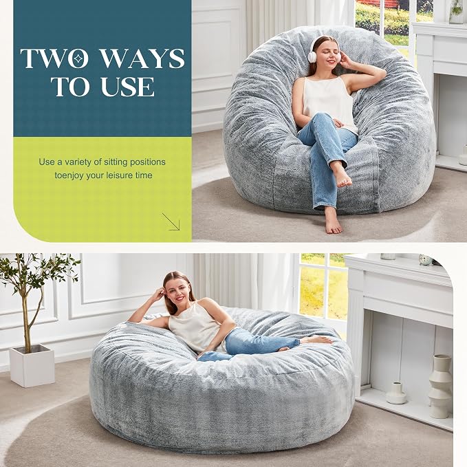 Hobestluk Bean Bag Chair for Adult Giant Beanbag with Filler Grey 5FT | Breathable Material Removable Machine Washable Cover Memory Foam Living Room Bedroom Reading Gaming Oversized Large Big - Image 3