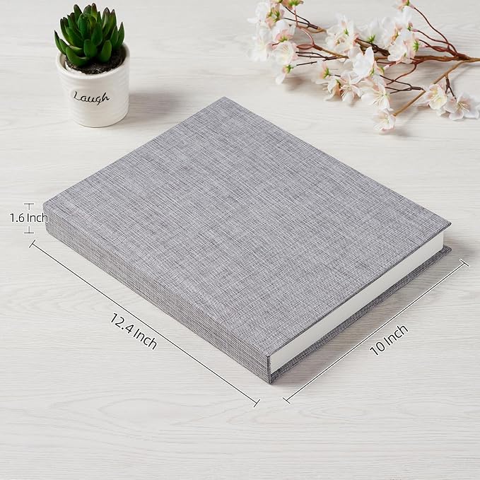 Pssoss 8x10 Photo Album with Writing Space, Linen Cover, 20 Photos, Gray | High-GSM writable pages with easy slip-in pockets for weddings, baby photos, family memories, travel, and anniversaries. - Image 2