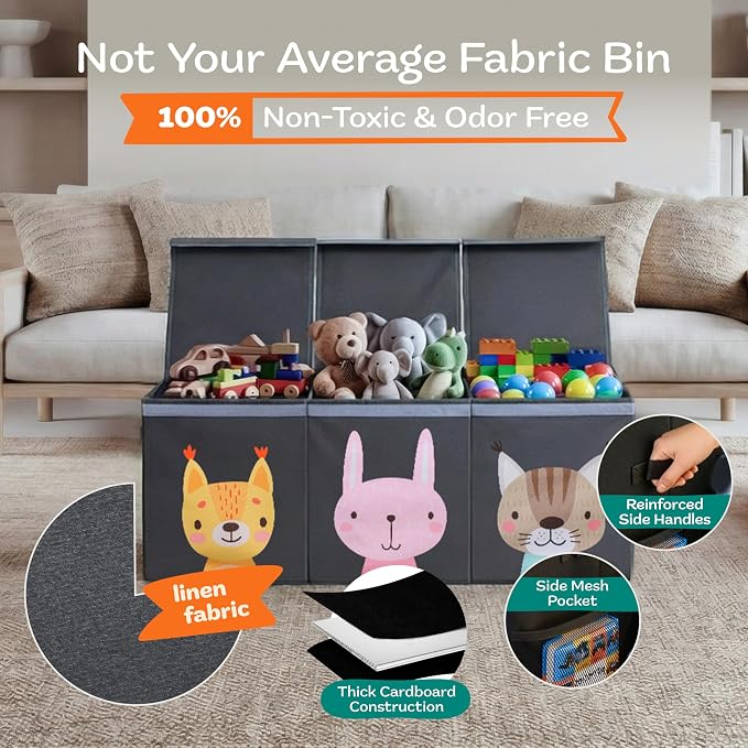 SoftOwl Extra Large Toy Storage Organizer with Lid - Sturdy, Collapsible Toy Chest Storage Box with Cute Design - Toys Bin with Dividers for Kids, Boys, Girls, Nursery, Bedroom, Play room 37"x16"x14" - Image 4