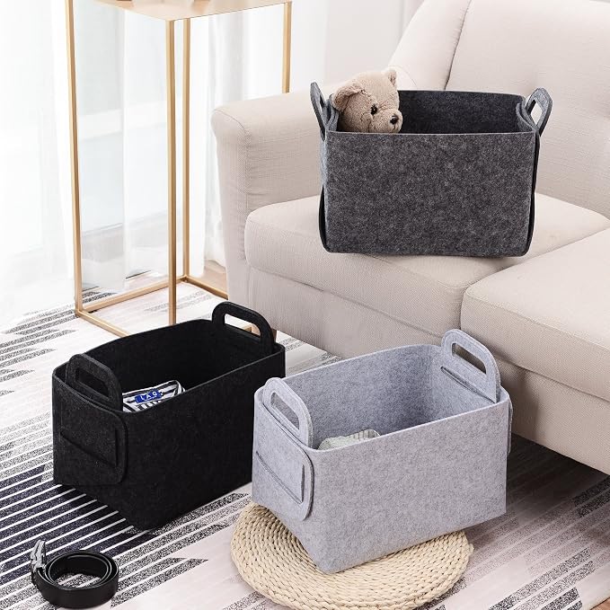 Minoisome Storage Basket Felt Storage Bin Collapsible& Convenient Box Organizer with Carry Handles for Office Bedroom Closet Babies Nursery Toys Laundry (Dark grey, 13.8inch（L）×9.5inch（W）×8.3inch（H）) - Image 5