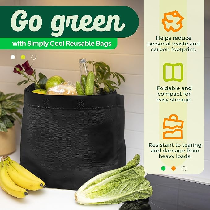 Simply Cool 200 Pack Reusable Grocery Bags, Medium Tote Bags Bulk, Black | 12.6"x6.3"x11.8" Heavy Duty Non-woven Custom Shopping Bags with Handles, Foldable, Washable for Retail and Commercial use - Image 4