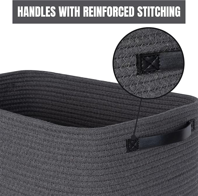 3-Pack Decorative Woven Storage Baskets for Shelves, Cube Bin Box for Organizing Books, Shoes, Dog Toys, Pantry Closet and Living Room Organizer, Charcoal / Black - Image 7