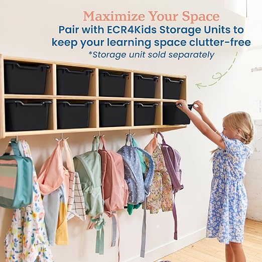 ECR4Kids Scoop Front Storage Bins, Multipurpose Organization, Black, 10-Piece | Durable plastic, GREENGUARD Gold Certified, 1.2 gallon capacity, lightweight & nestable, built-in handle, classroom/home use - Image 5
