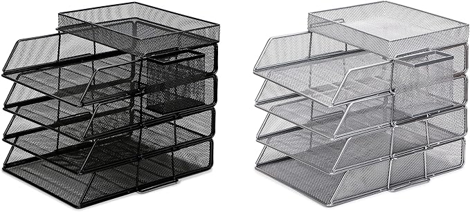 EXERZ Paper Trays Stackable 6pcs including 4 x Sorters, 1 x Top Tray,1 x Side Basket - Metal Desk Organiser/File Holder - Office, School - Image 9