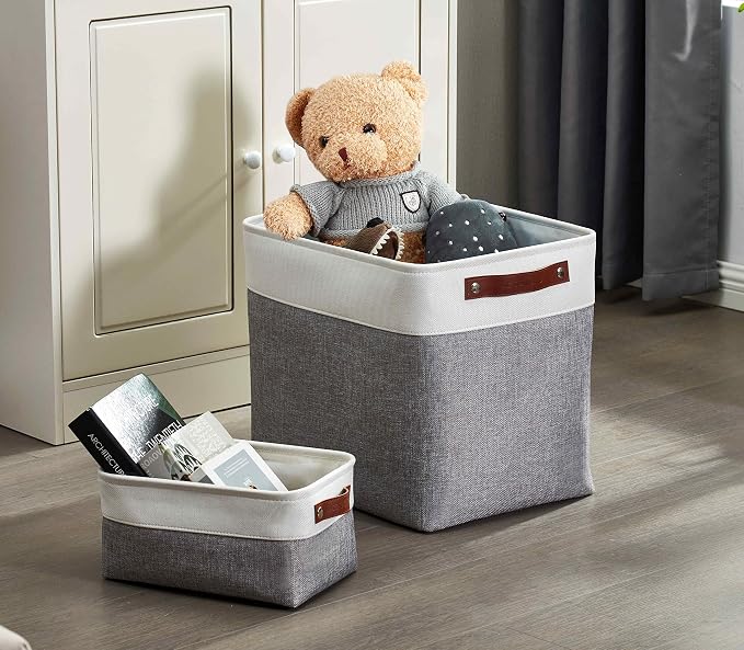 DECOMOMO Extra Large Storage Baskets, 54.5L Fabric Storage Bins 3 Pack | XXXL Storage Baskets for Shelves, Linen Closet Organizers (Grey and White, 17" x 13" x 15") - Image 8