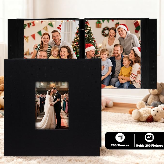 Aevdor 200 Pocket 8x10 Photo Album, Large Capacity Linen Cover Photo Album 8x10 Holds 200 8 x 10 Inch Pictures, Photo Book for Family, Wedding, Baby, Party, Holiday and Christmas Pictures Black&Beige - Image 3