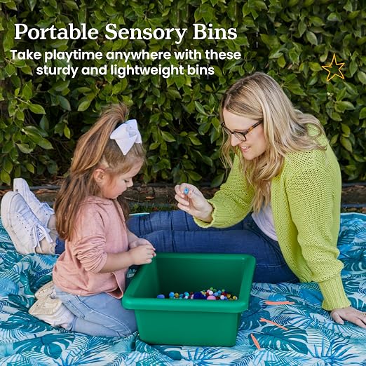 ECR4Kids Stackable Square Bins with Non-Snap Lids, Multipurpose Organization, Green, 2-Pack - Image 3