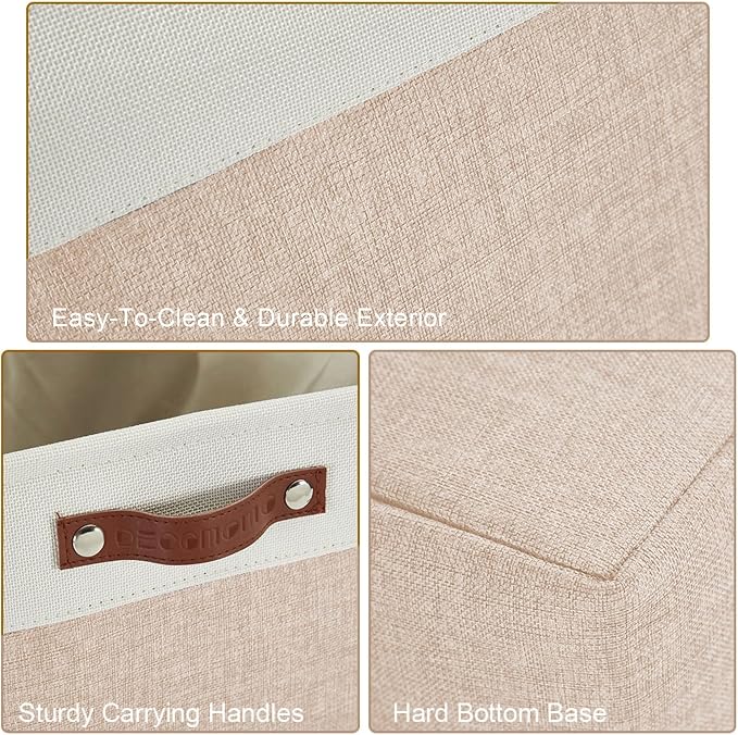 DECOMOMO Storage Bins, Large Fabric Storage Baskets for Shelves 4 Pack | 15 x 11 x 9.5 inches Decorative Linen Closet Organizers (Beige & White) - Image 7