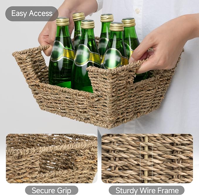StorageWorks Wicker Storage Baskets for Shelves, Pantry Baskets, Seagrass | Pantry Baskets for Patato and Onion Storage, Stackable Wicker Basket Organizer for Shelf, Woven Basket for Storage, 2-Pack - Image 3
