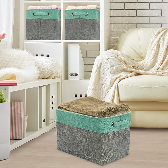 Sorbus Premium Fabric Storage Cubes 15 Inch - Big Sturdy Collapsible Storage Bins with Dual Handles - Foldable Baskets for Organizing - Decorative Cube Storage Bins for Home & Office Use- 3 Pack| Teal - Image 7