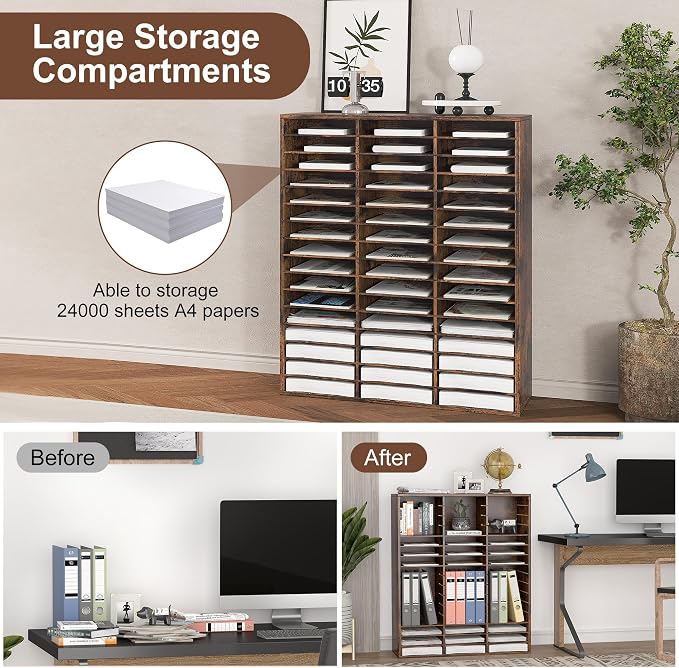 EasyPAG Wooden Literature Organizer with Adjustable Shelves, 48 Compartments Office Paper Organizer Storage 24000 Sheets Letter Size Paper, Student Mailbox for Classroom, Archaize - Image 4