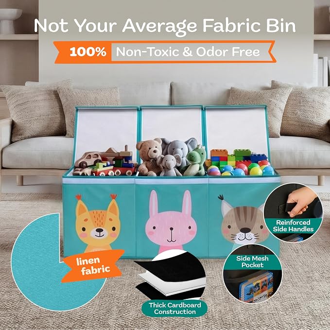 SoftOwl Extra Large Toy Storage Organizer with Lid - Sturdy, Collapsible Toy Chest Storage Box with Cute Design - Toys Bin with Dividers for Kids, Boys, Girls, Nursery, Bedroom, Play room 37"x16"x14" - Image 4