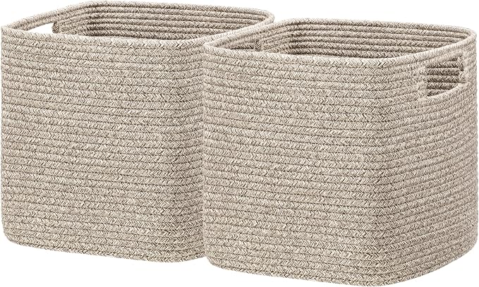 UBBCARE Storage Cubes 11 Inch, Cotton Rope Woven Baskets for Organizing, Cube Storage Bin for Baby Nursery, 2-Pack Square Toy Storage Baskets for Shleves Organizer, Closet, Kidsroom, All Browm by UBBCARE