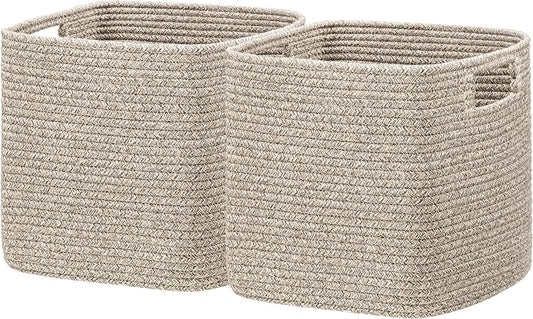 UBBCARE Storage Cubes 11 Inch, Cotton Rope Woven Baskets for Organizing, Cube Storage Bin for Baby Nursery, 2-Pack Square Toy Storage Baskets for Shleves Organizer, Closet, Kidsroom, All Browm by UBBCARE