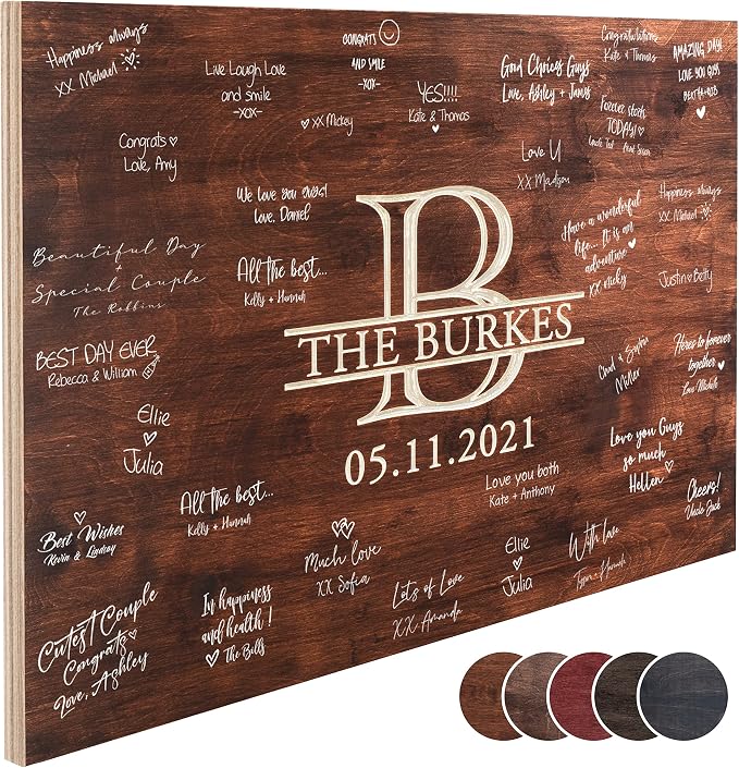 Personalized Wedding Guest Book Alternative with Last Name & Date, 5 Colors, 4 Sizes, Rustic Wedding Decorations, Includes Signing Marker, D3 by USA+CUSTOM+GIFTS