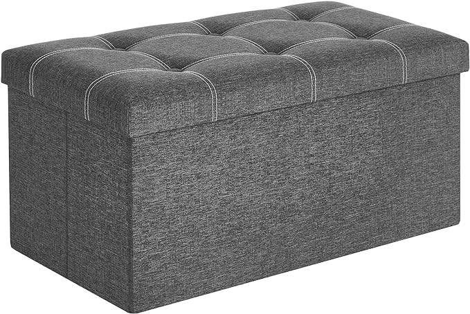 SONGMICS Mazie Collection - 30 Inches Ottoman Storage Bench, 21 Gal. Folding Chest with Breathable Linen-Look Fabric, Load up to 660 lb, for Entryway, Living Room, Bedroom, Dark Gray ULSF001G01 by Unknown