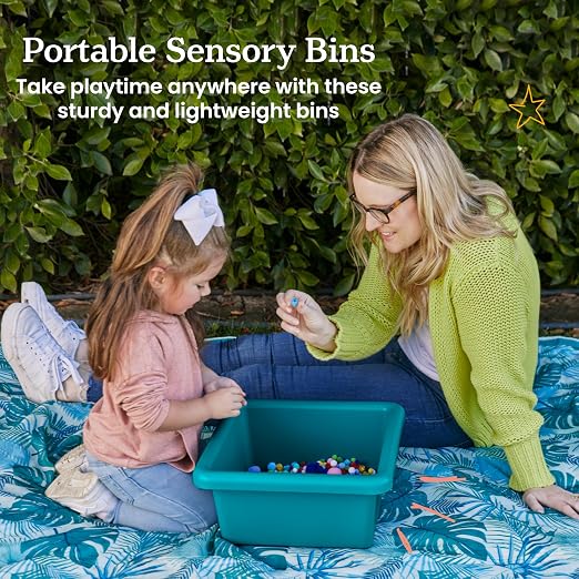 ECR4Kids Stackable Square Bins with Non-Snap Lids, Multipurpose Organization, Turquoise, 2-Pack - Image 3