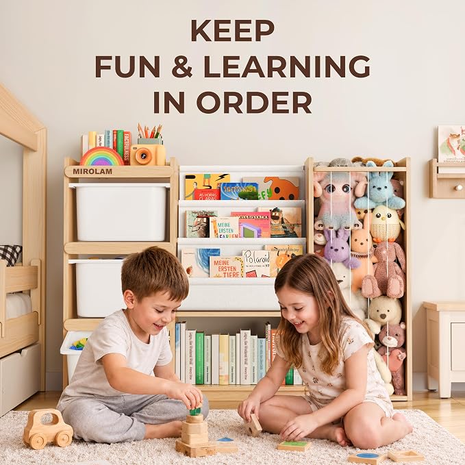 mirolam Toy Storage Organizer and Stuffed Animal Storage - Kids Room Toy Organization with 3 Bins Chest and 3 Tiers Montessori Book Shelf - Toddler Furniture for Playroom - Bedroom Nursery Decor - Image 5
