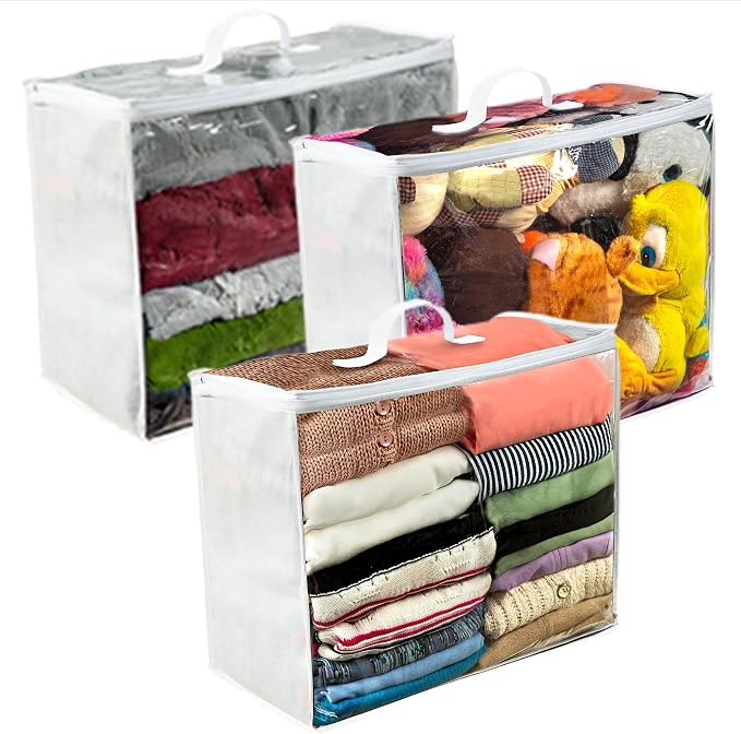 Clear Moving Bag (3-Pack) 18x15x9 - Zipper, Blankets, Breathable | Breathable Non-Woven Sides, Foldable, Comforters, Bedding, Clothes, Sweaters, College, Dorm, Packing - Image 2