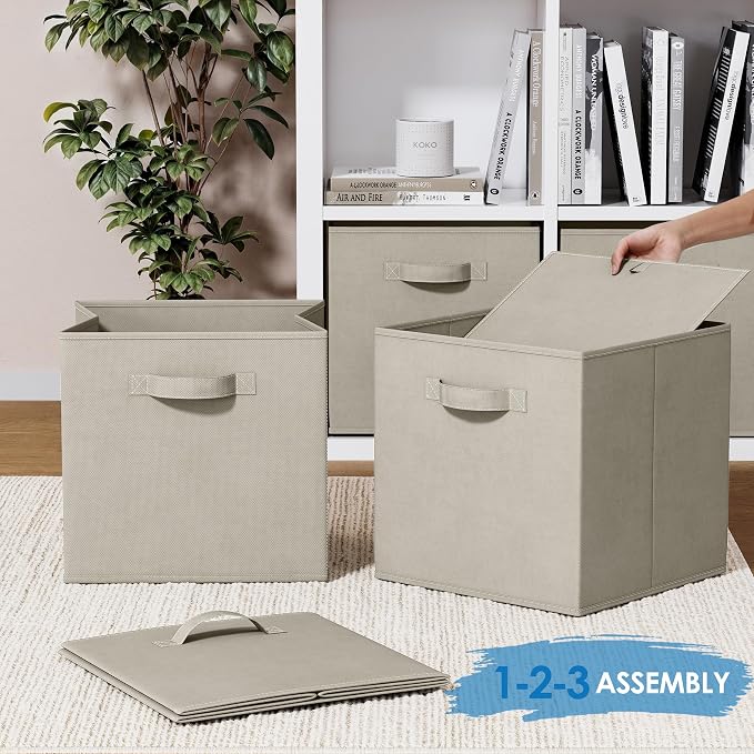 Fabric Storage Cubes for Cube Organizer - 8 Pack Heavy Duty Storage Bins - 13 Inch Cube Storage Bin, Use As A Clothes Storage Box In Closet, Baskets For Shelves or Cubbies Storage bins (Beige) - Image 6