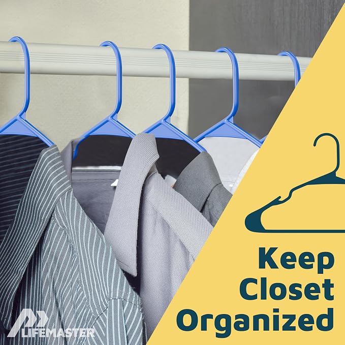 Lifemaster Plastic Clothes Hangers – Heavy Duty Hanger Set, for Organizing Clothes, Dresses, and Coat, Holds Up to 5 lbs, Space-Saving Hangers with Non-Slip Shoulder Grooves, Pack of 10, Blue - Image 4